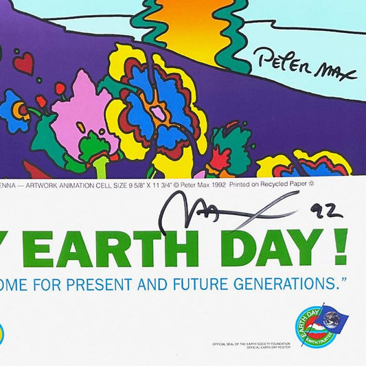 Peter Max, "Earth Day" Hand Signed Poster with Letter of Authenticity.