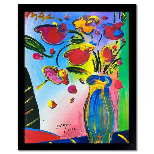 Peter Max, "Faciliti-Link-Flowers" Framed Hand Signed Offset Lithograph with Letter of Authenticity.