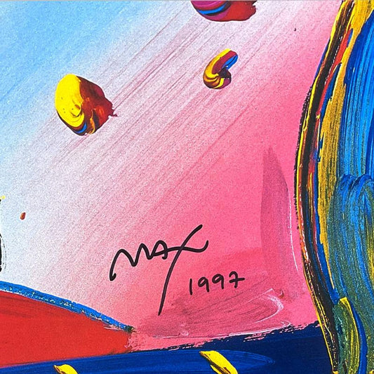Peter Max, "Faciliti-Link-Flowers" Framed Hand Signed Offset Lithograph with Letter of Authenticity.