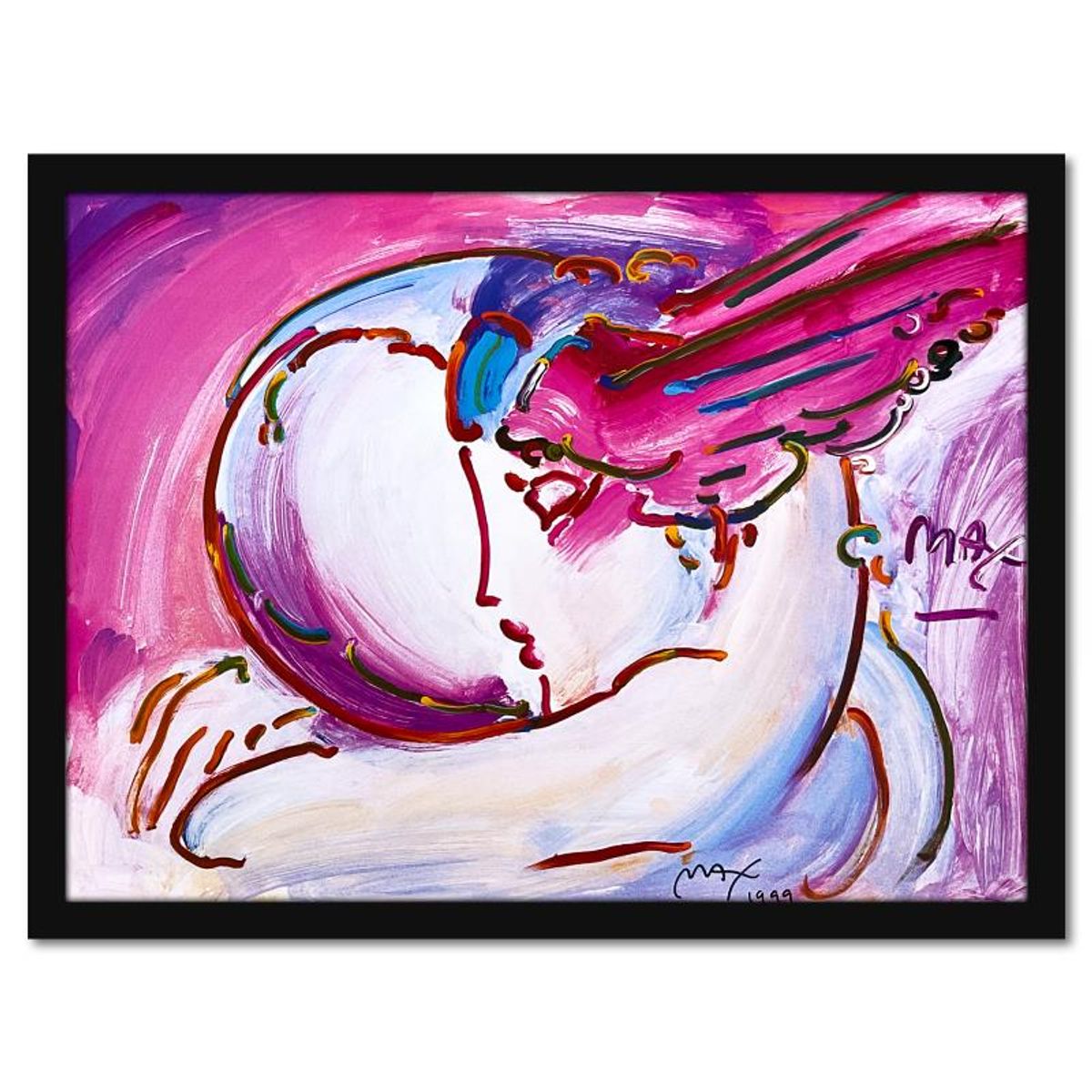 Peter Max, "I Love World" Framed Hand Signed Offset Lithograph with Letter of Authenticity.