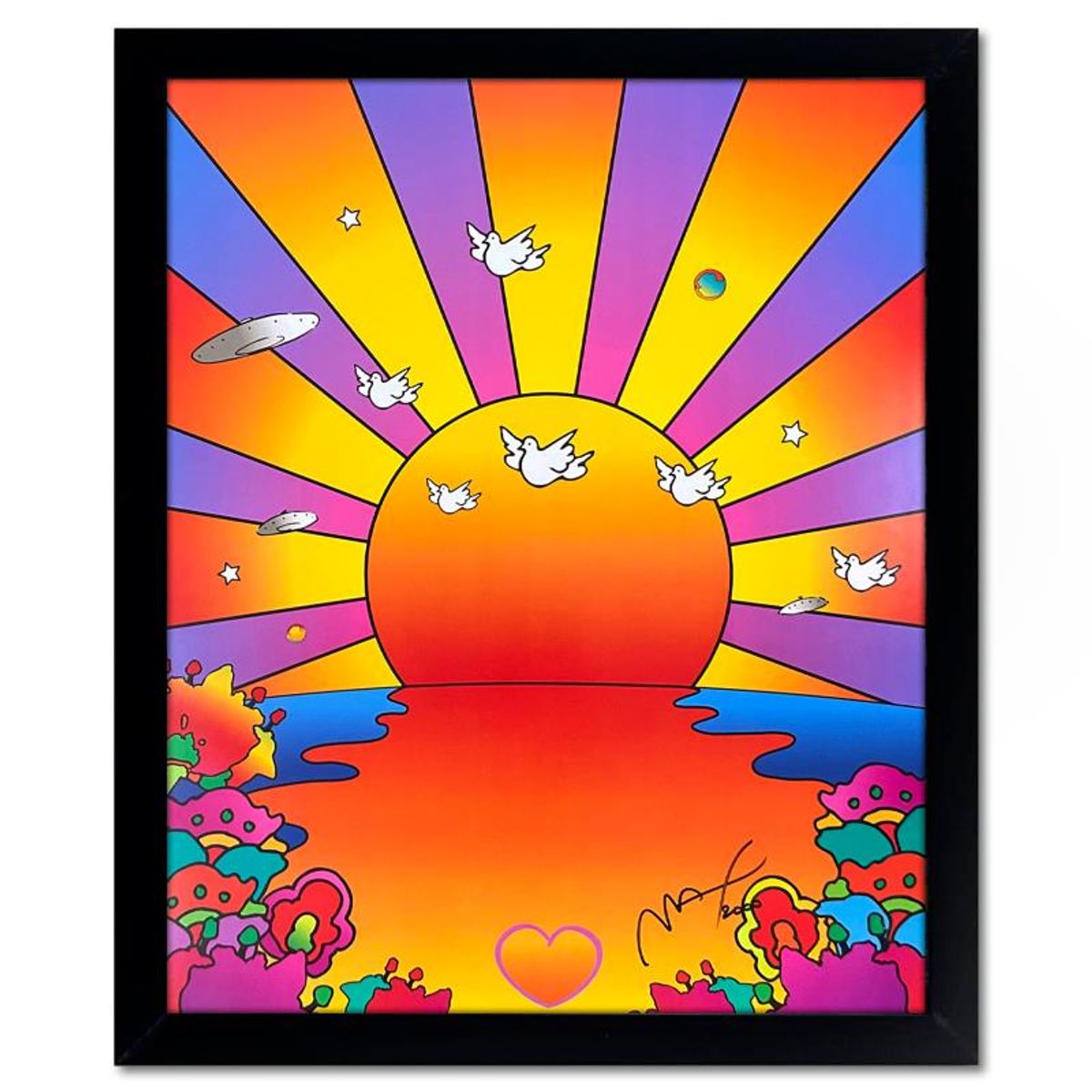 Peter Max, "Sunrise 2000" Framed Hand Signed Offset Lithograph with Letter of Authenticity.