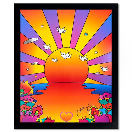 Peter Max, "Sunrise 2000" Framed Hand Signed Offset Lithograph with Letter of Authenticity.