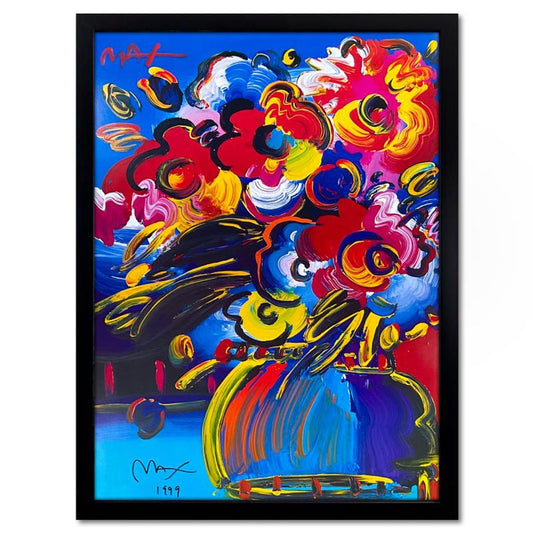 Peter Max, "Flowers" Framed Hand Signed Offset Lithograph with Letter of Authenticity.