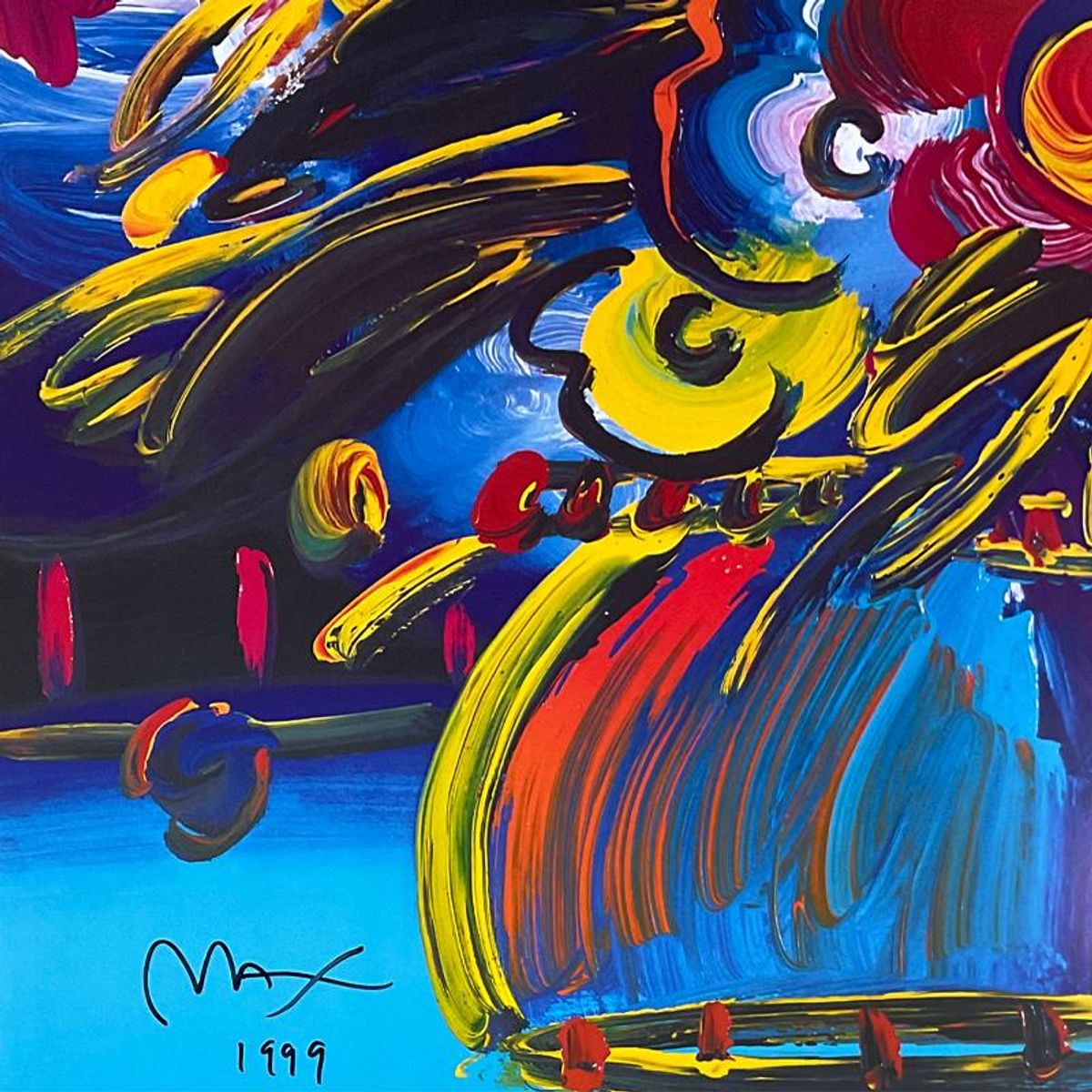 Peter Max, "Flowers" Framed Hand Signed Offset Lithograph with Letter of Authenticity.