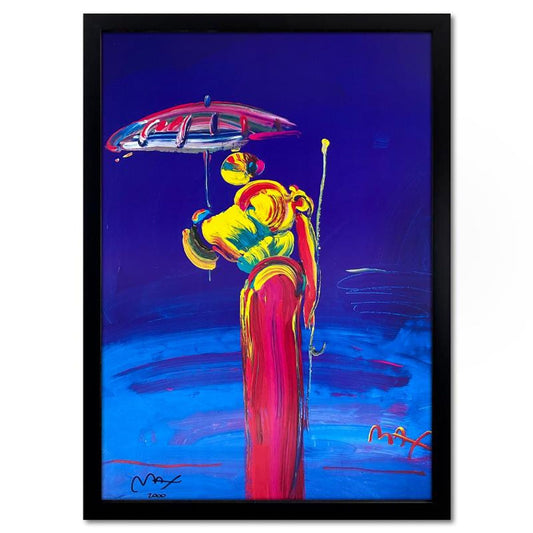 Peter Max, "Umbrella Man with Cane" Framed Hand Signed Offset Lithograph with Letter of Authenticity.