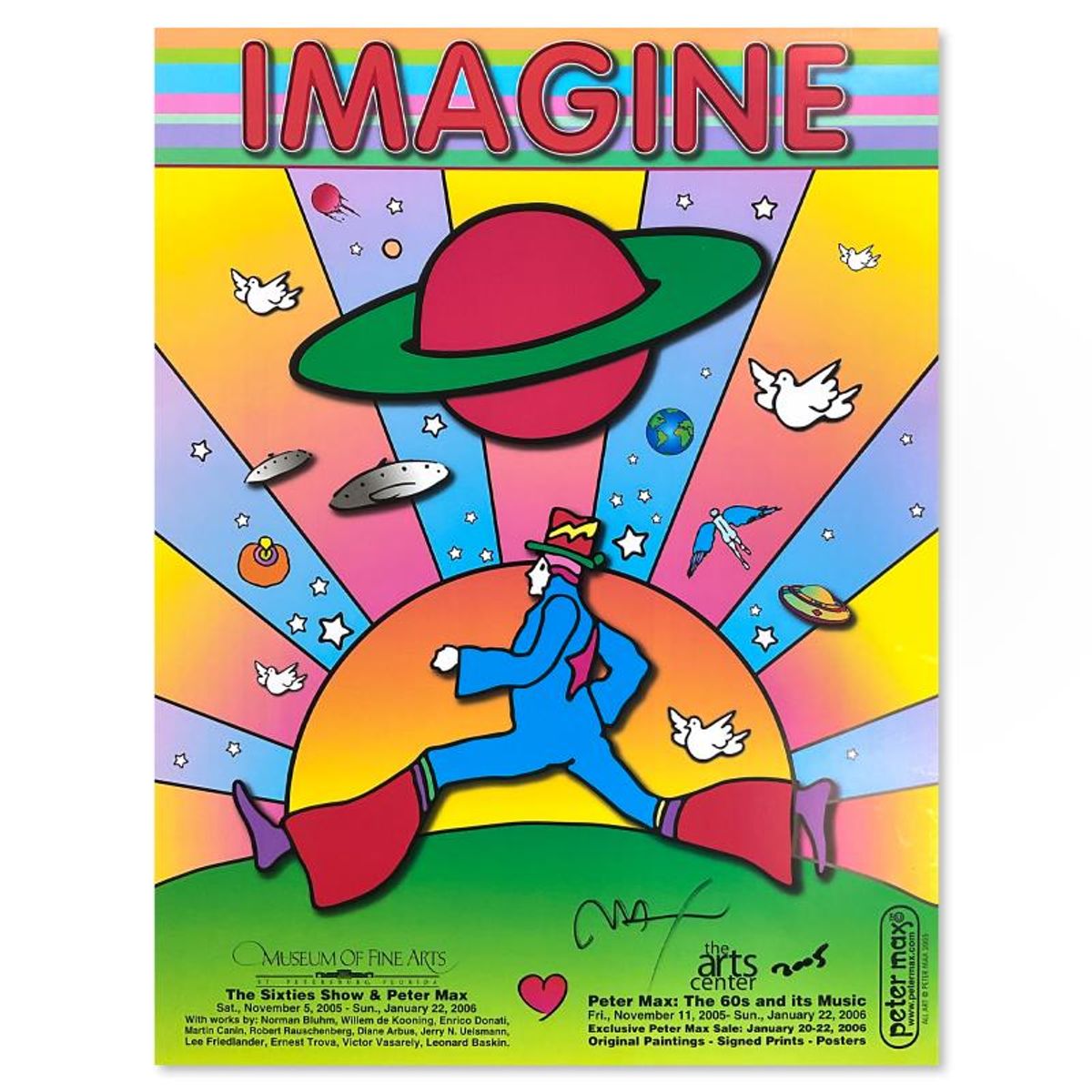 Peter Max, "Imagine" Hand Signed Poster with Letter of Authenticity.