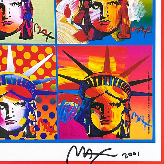 Peter Max, "9-11 Liberty & Justice for All" Framed Hand Signed Offset Lithograph with Letter of Authenticity.