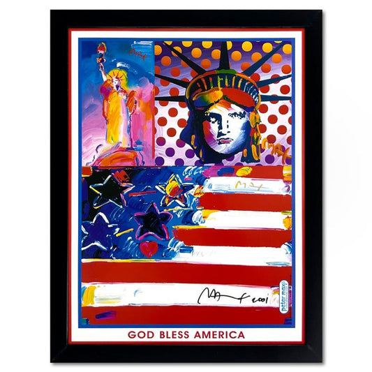 Peter Max, "9-11 God Bless America II" Framed Hand Signed Offset Lithograph with Letter of Authenticity.