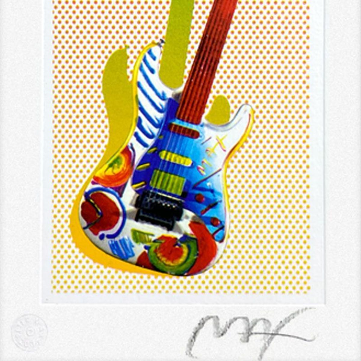 Peter Max, "Rock-N-Roll Guitar I" Framed Limited Edition Lithograph, Numbered and Hand Signed with Certificate of Authenticity.