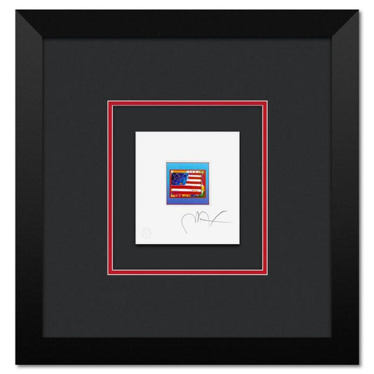 Peter Max, "Flag with Heart on Blue" Framed Limited Edition Lithograph, Numbered and Hand Signed with Certificate of Authenticity.