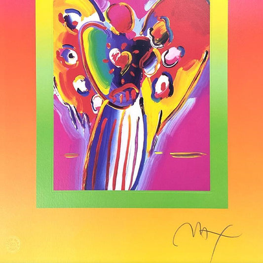 Peter Max, "Angel with Heart on Blends II" Framed Limited Edition Lithograph, Numbered and Hand Signed with Certificate of Authenticity.