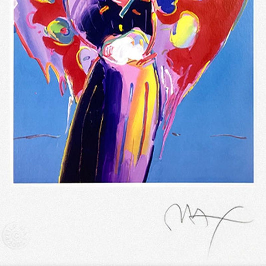 Peter Max, "Blue Angel with Heart" Framed Limited Edition Lithograph, Numbered and Hand Signed with Certificate of Authenticity.