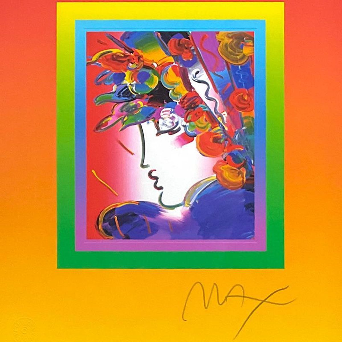 Peter Max, "Blushing Beauty on Blends III" Framed Limited Edition Lithograph, Numbered and Hand Signed with Certificate of Authenticity.