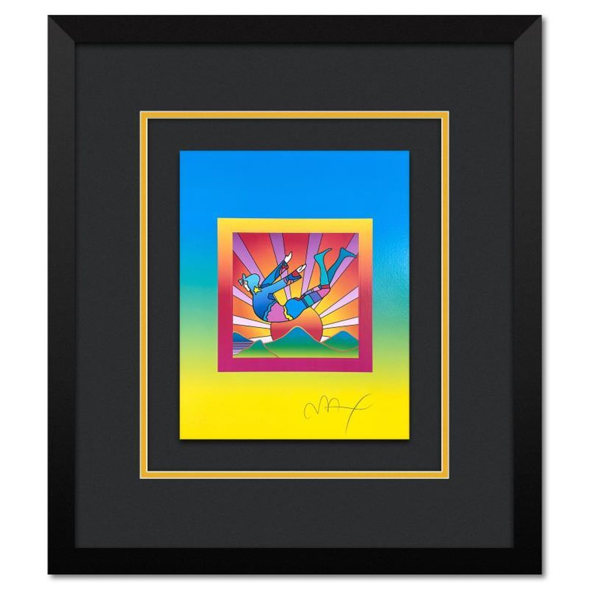 Peter Max, "Cosmic Flyer on Blends" Framed Limited Edition Lithograph, Numbered and Hand Signed with Certificate of Authenticity.