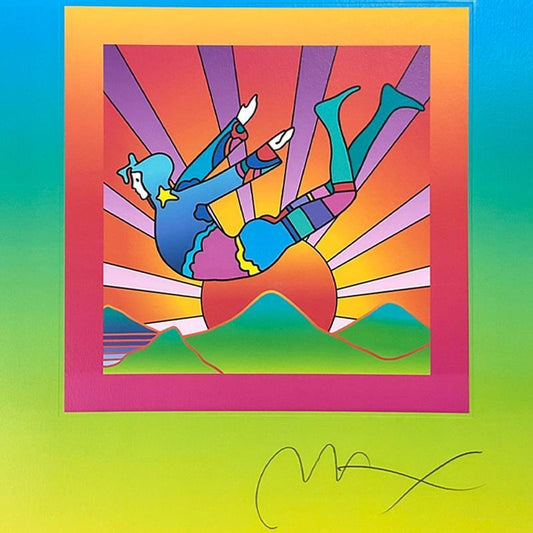 Peter Max, "Cosmic Flyer With Sun on Blends Ver II" Framed Limited Edition Lithograph, Numbered and Hand Signed with Certificate of Authenticity.