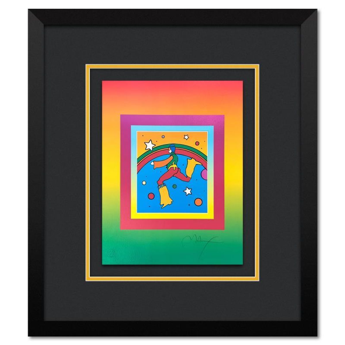 Peter Max, "Cosmic Jumper on Blends" Framed Limited Edition Lithograph, Numbered and Hand Signed with Certificate of Authenticity.