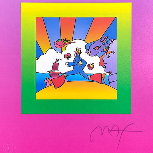 Peter Max, "Cosmic Runner on Blends" Framed Limited Edition Lithograph, Numbered and Hand Signed with Certificate of Authenticity.