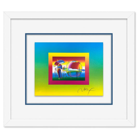 Peter Max, "Rainbow Umbrella Man on Blends" Framed Limited Edition Lithograph, Numbered and Hand Signed with Certificate of Authenticity.
