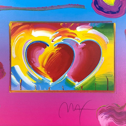 Peter Max, "Two Hearts on Blends" Framed Limited Edition Lithograph, Numbered and Hand Signed with Certificate of Authenticity.