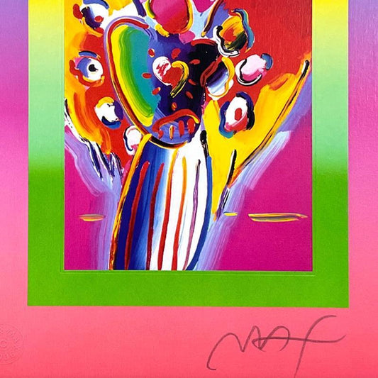 Peter Max, "Angel with Heart on Blends" Framed Limited Edition Lithograph, Numbered and Hand Signed with Certificate of Authenticity.