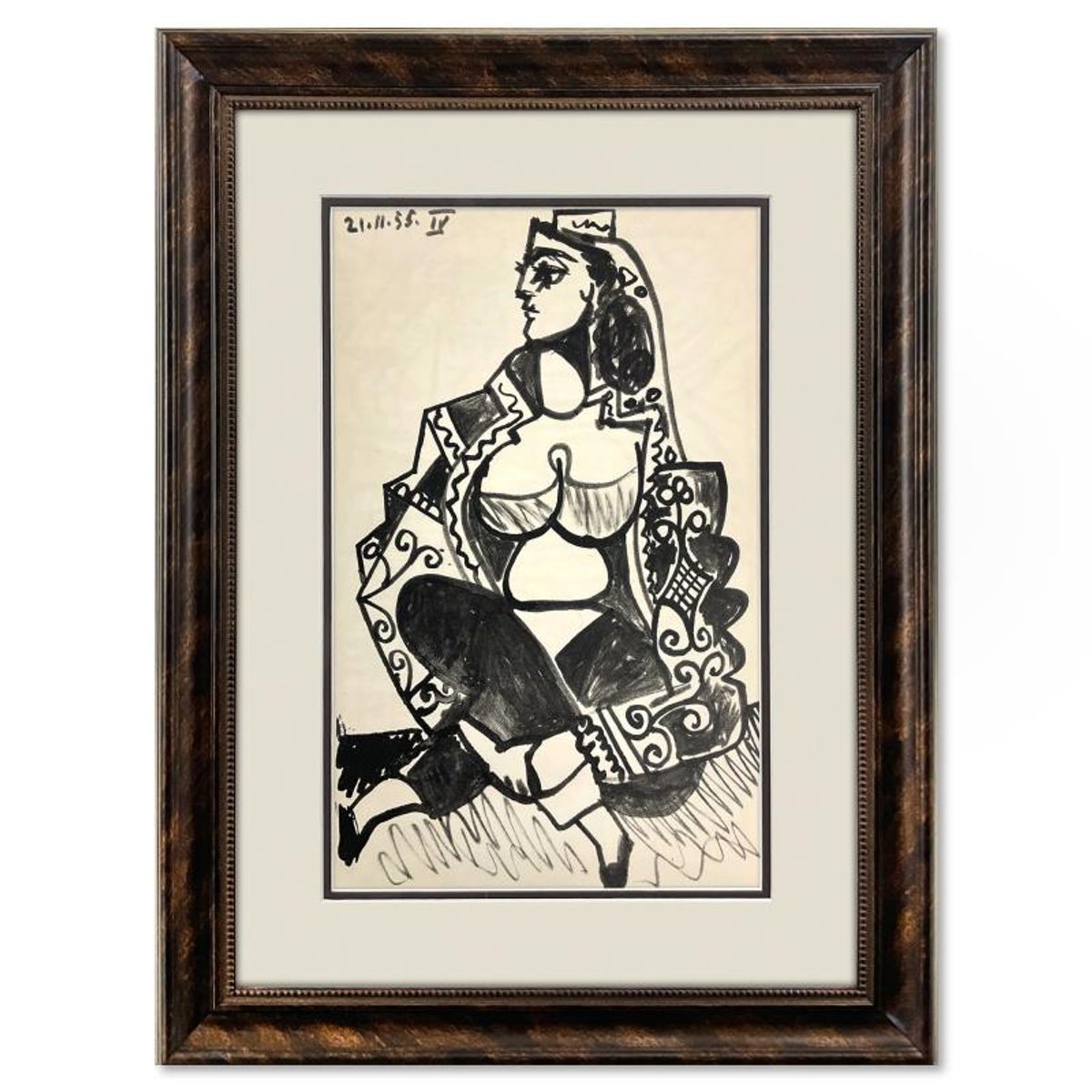 Pablo Picasso (1881-1973), "Carnet de Californie 21.11.55-IV" Framed Vintage Lithograph on Paper with Letter of Authenticity.