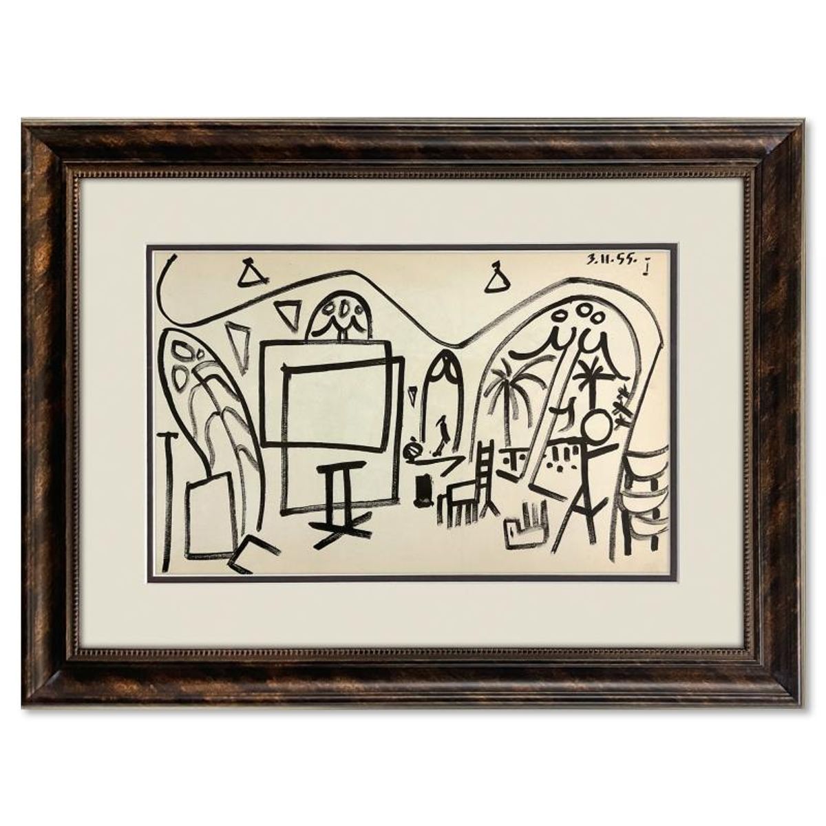 Pablo Picasso (1881-1973), "Carnet de Californie 3.11.55-1" Framed Lithograph on Paper with Letter of Authenticity.