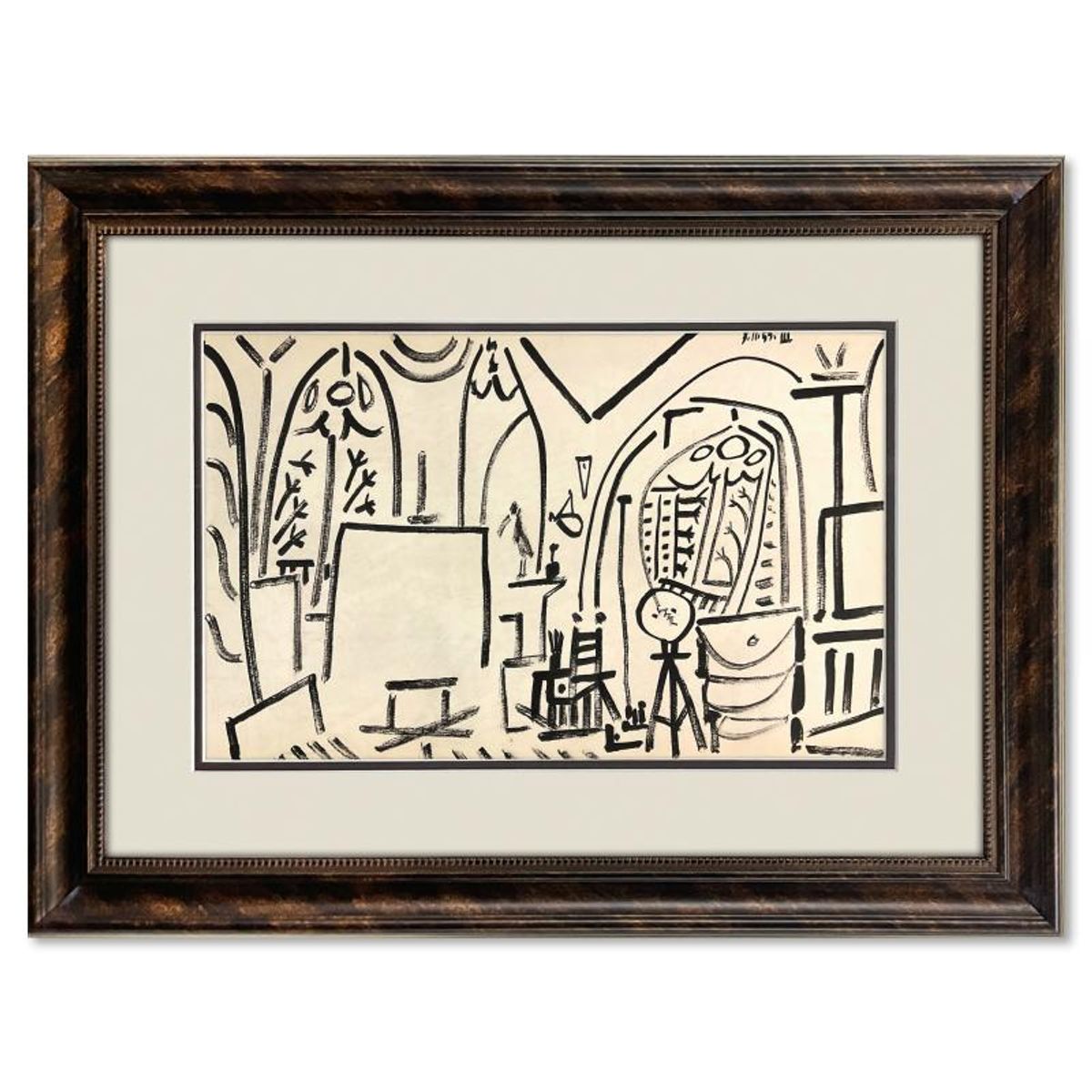 Pablo Picasso (1881-1973), "Carnet de Californie 3.11.55-III" Framed Vintage Lithograph on Paper with Letter of Authenticity.