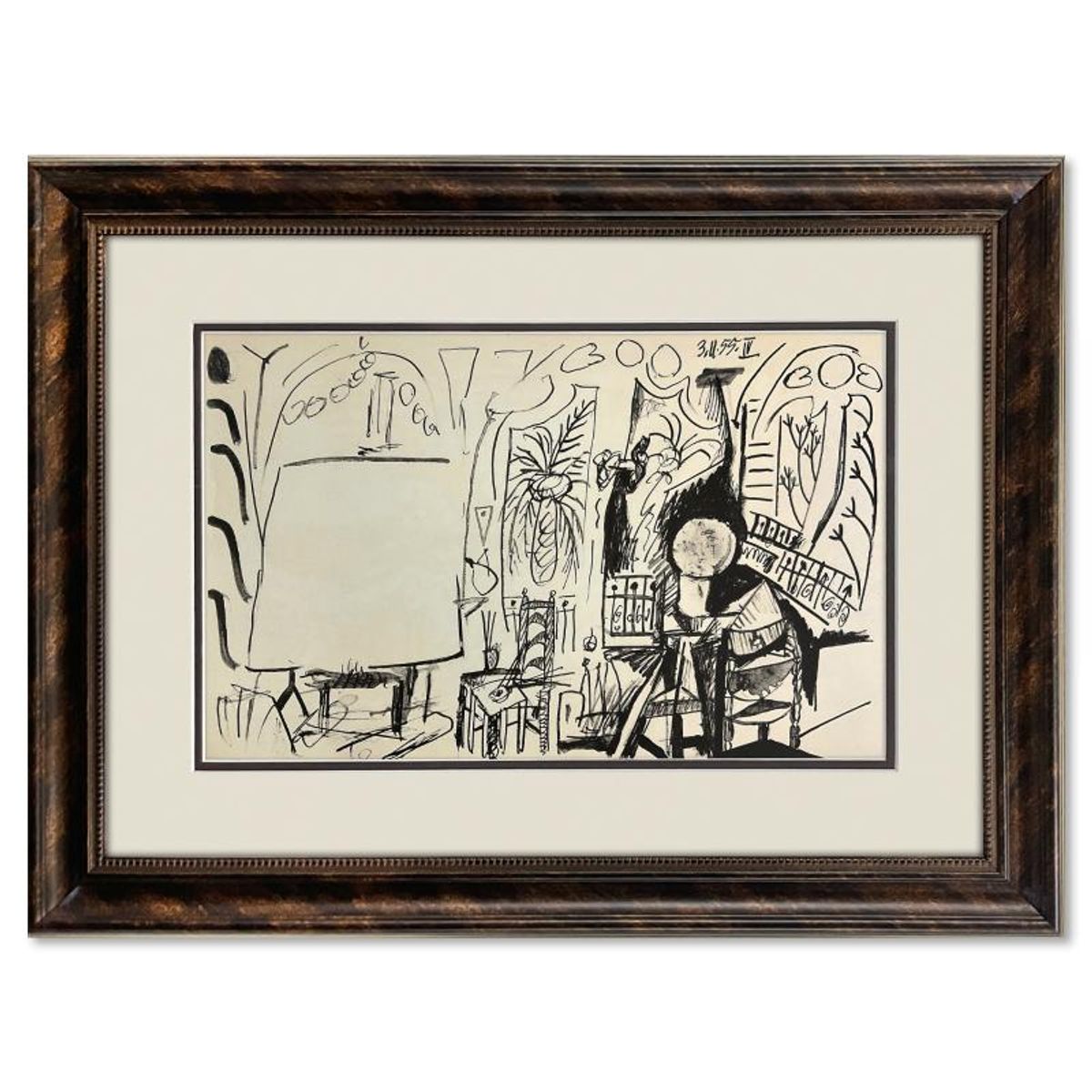 Pablo Picasso (1881-1973), "Carnet de Californie 3.11.55-IV" Vintage Lithograph Lithograph on Paper with Letter of Authenticity.