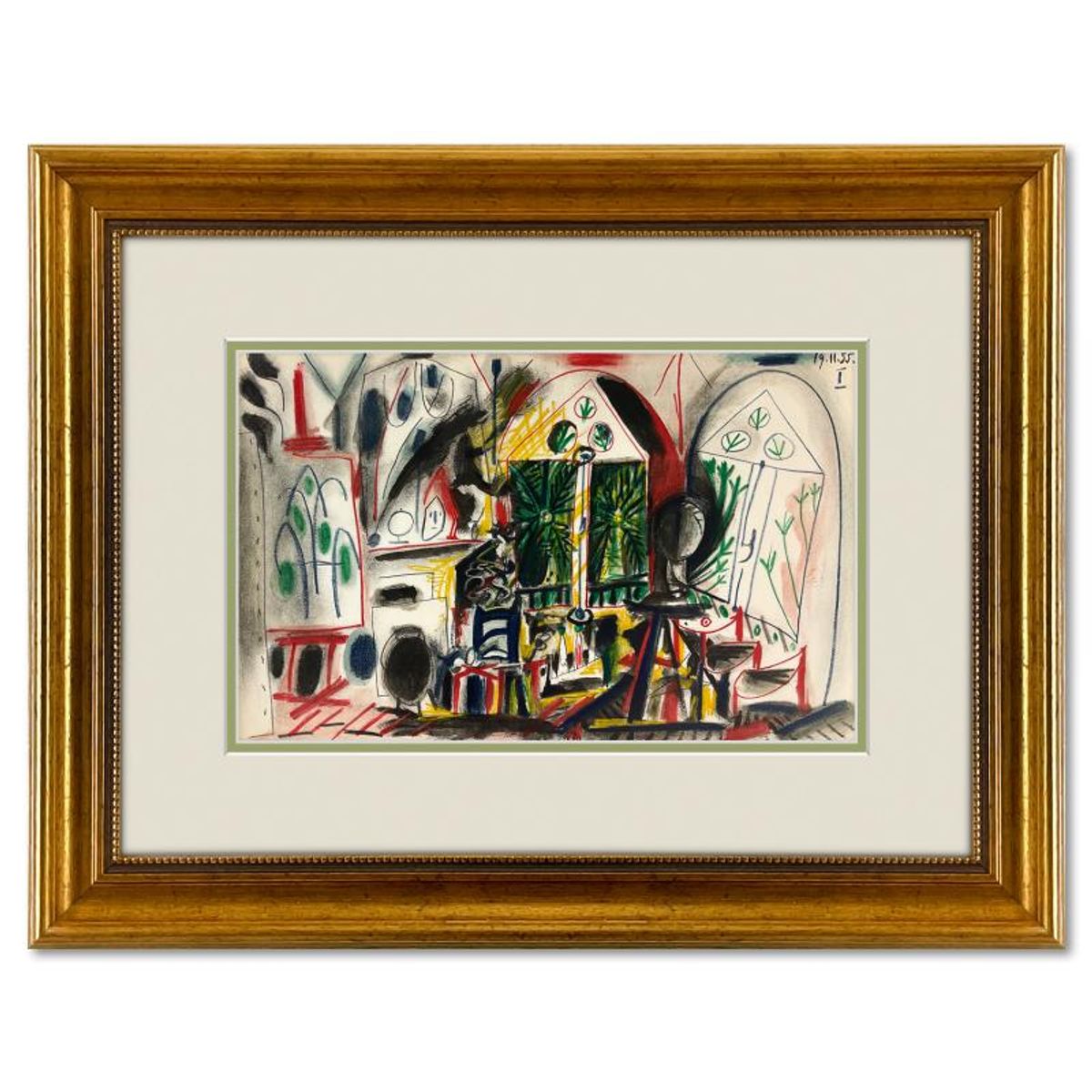 Pablo Picasso (1881-1973), "Carnet de Californie 19.11.55-I" Framed Vintage Lithograph on Paper with Letter of Authenticity.