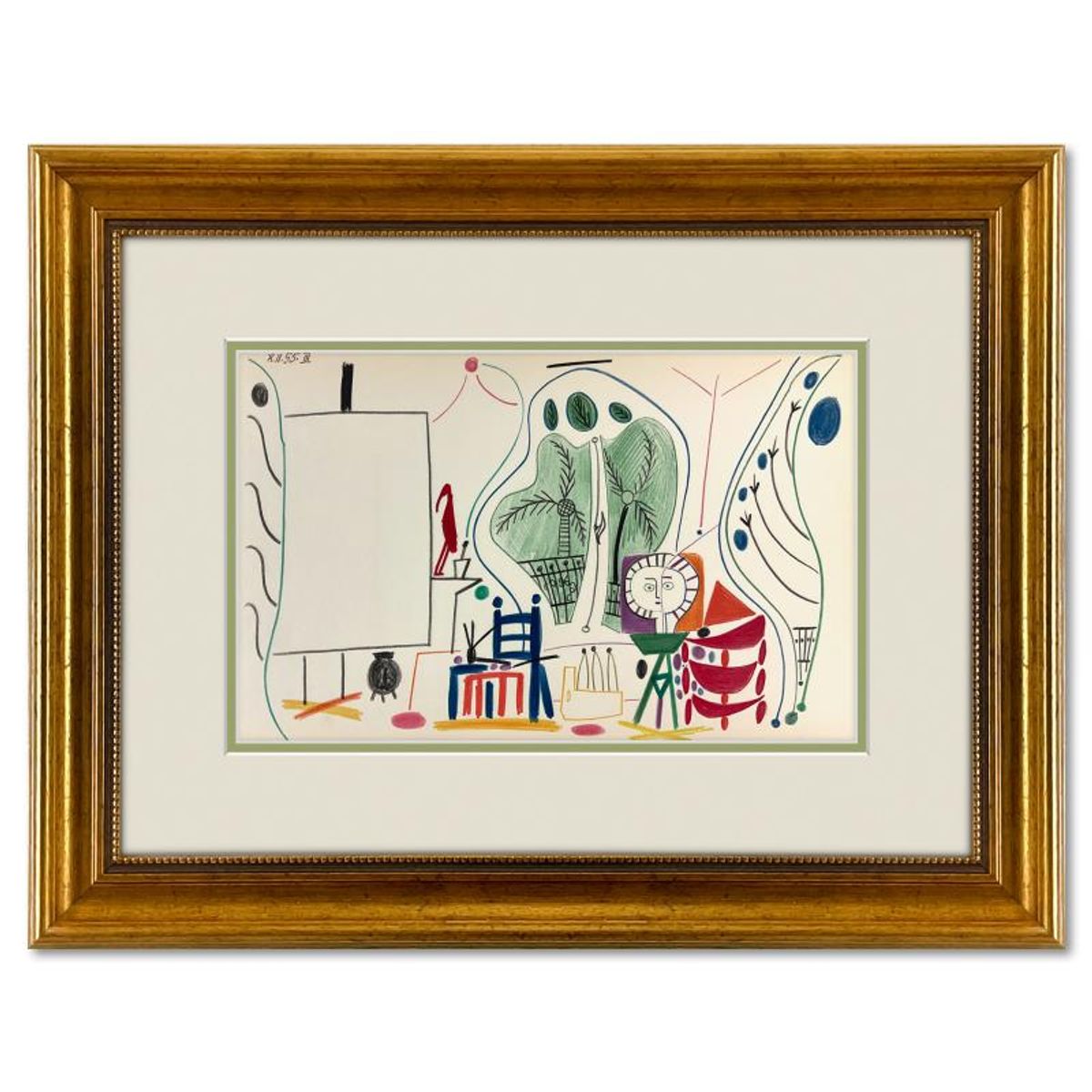 Pablo Picasso (1881-1973), "Carnet de Californie 8.11.55-III" Framed Vintage Lithograph on Paper with Letter of Authenticity.