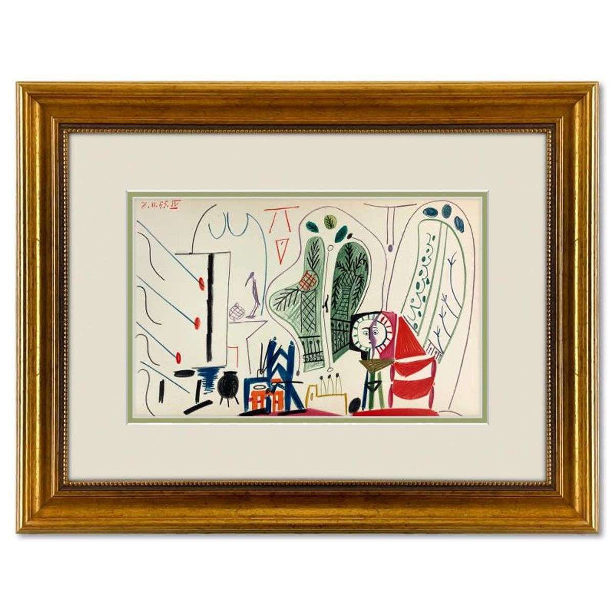 Pablo Picasso (1881-1973), "Carnet de Californie 8.11.55-IV" Framed Vintage Lithograph on Paper with Letter of Authenticity.