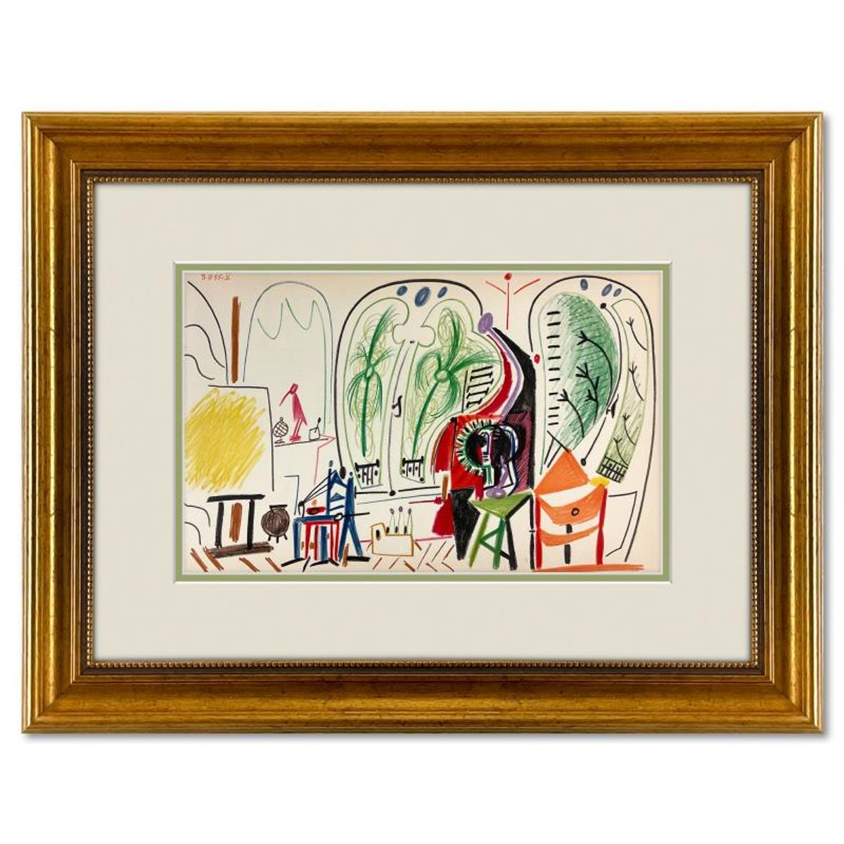 Pablo Picasso (1881-1973), "Carnet de Californie 8.11.55-V" Framed Vintage Lithograph on Paper with Letter of Authenticity.