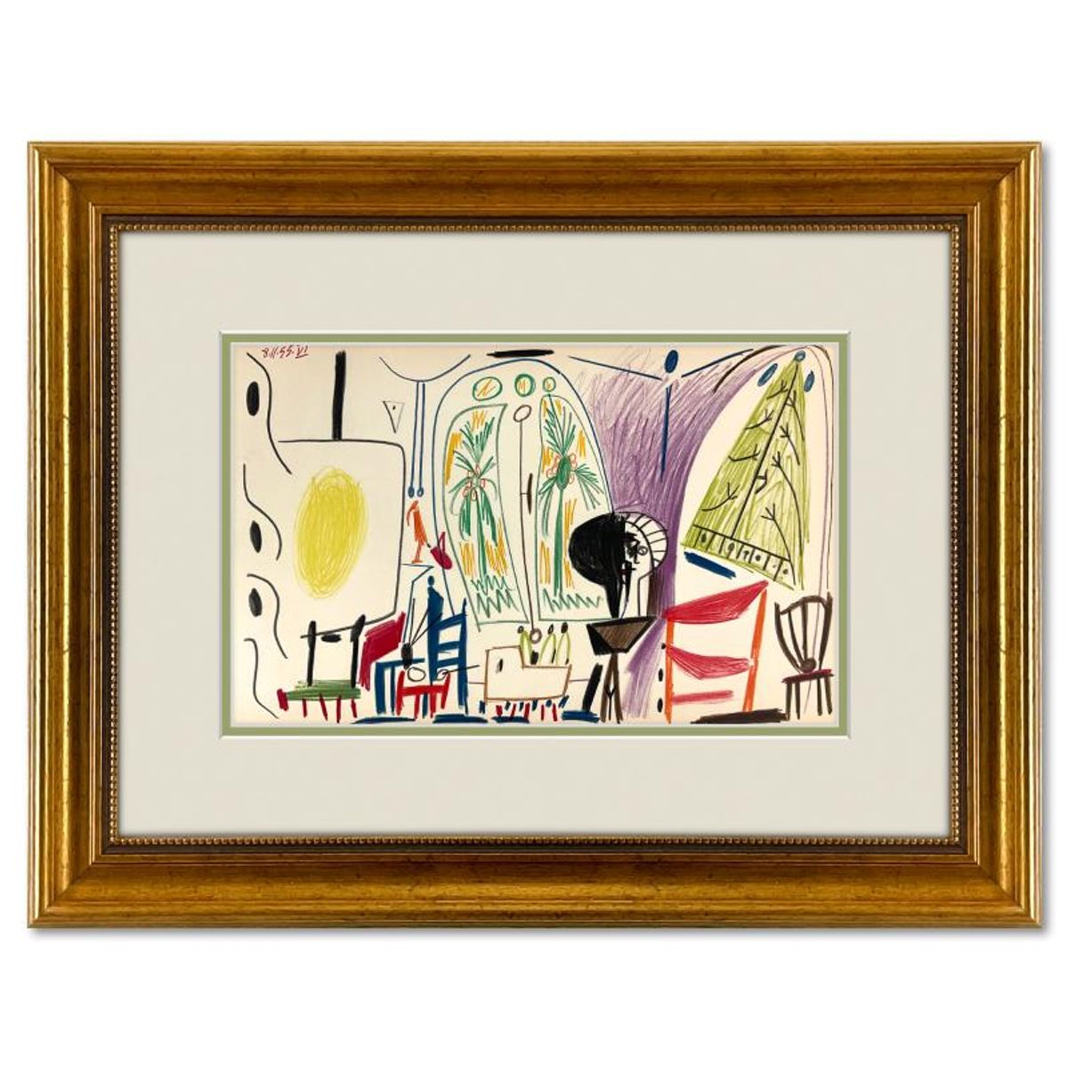 Pablo Picasso (1881-1973), "Carnet de Californie 8.11.55-VI" Framed Vintage Lithograph on Paper with Letter of Authenticity.