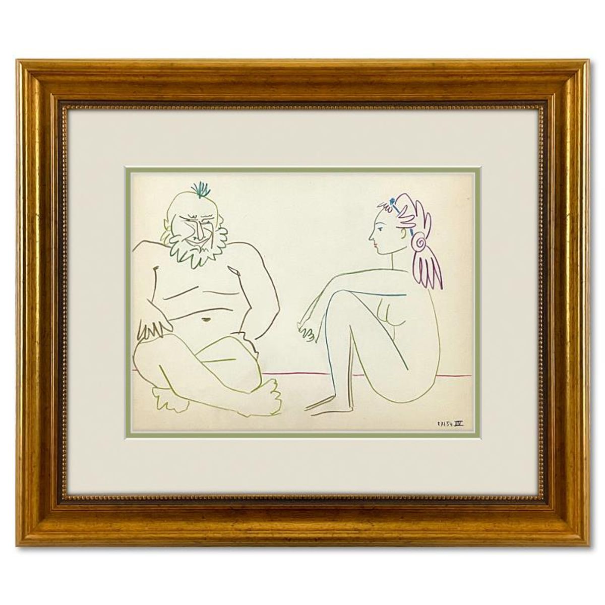 Pablo Picasso (1881-1973), "La Comedie Humaine 27.1.54-I" Framed Vintage Lithograph on Paper with Letter of Authenticity.