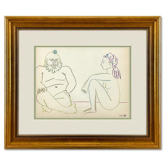 Pablo Picasso (1881-1973), "La Comedie Humaine 27.1.54-I" Framed Vintage Lithograph on Paper with Letter of Authenticity.