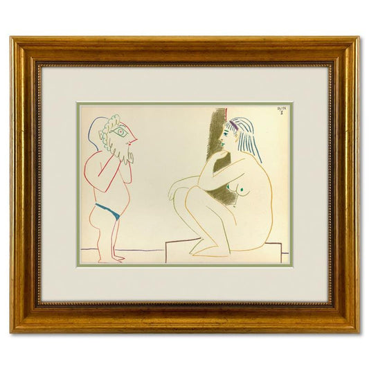 Pablo Picasso (1881-1973), "La Comedie Humaine 29.1.54-III" Framed Vintage Lithograph on Paper with Letter of Authenticity.