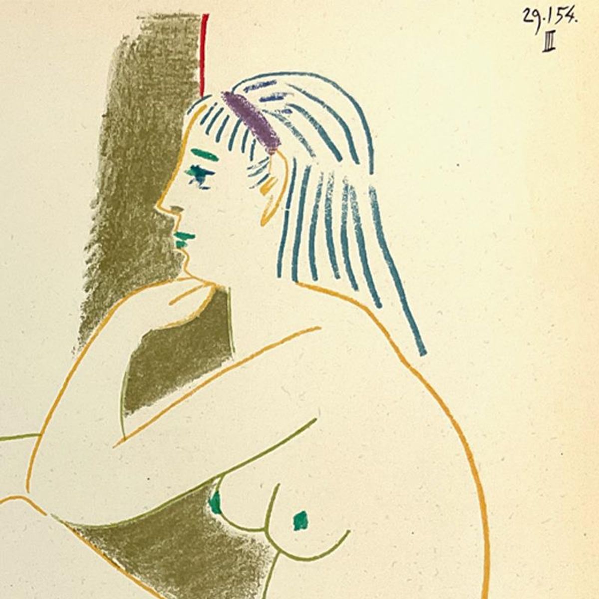 Pablo Picasso (1881-1973), "La Comedie Humaine 29.1.54-III" Framed Vintage Lithograph on Paper with Letter of Authenticity.