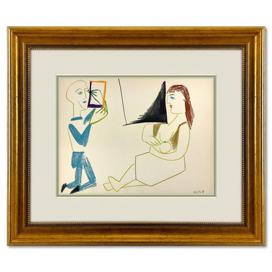 Pablo Picasso (1881-1973), "La Comedie Humaine 29.1.54-V" Framed Vintage Lithograph on Paper with Letter of Authenticity.