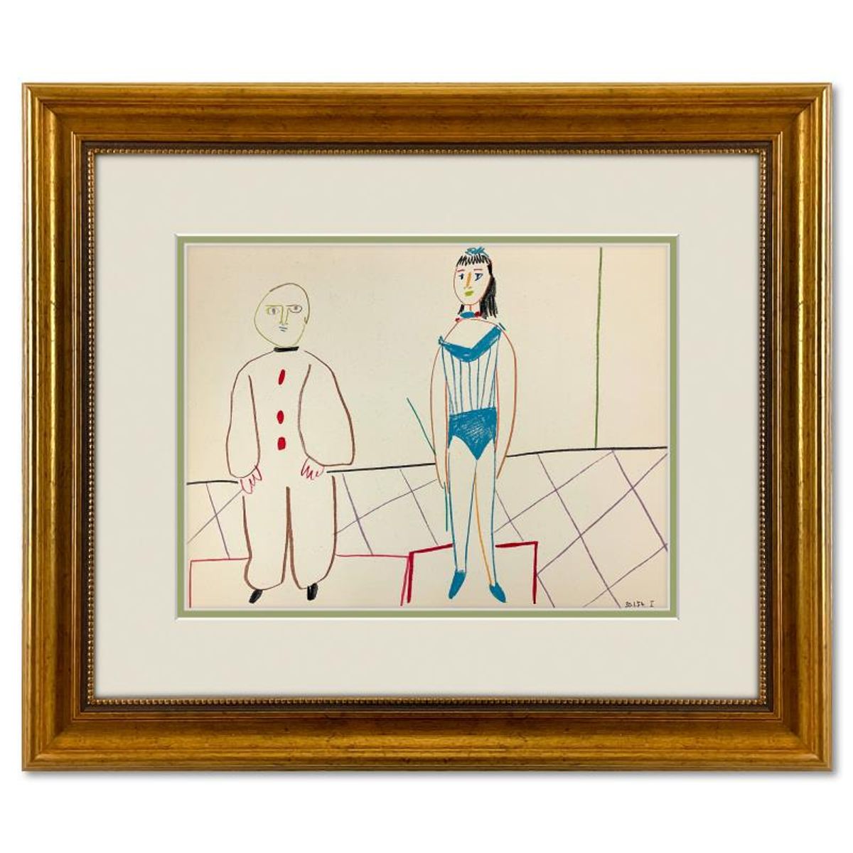 Pablo Picasso (1881-1973), "La Comedie Humaine 30.1.54-I" Framed Vintage Lithograph on Paper with Letter of Authenticity.