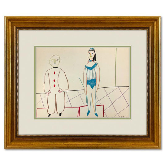 Pablo Picasso (1881-1973), "La Comedie Humaine 30.1.54-I" Framed Vintage Lithograph on Paper with Letter of Authenticity.