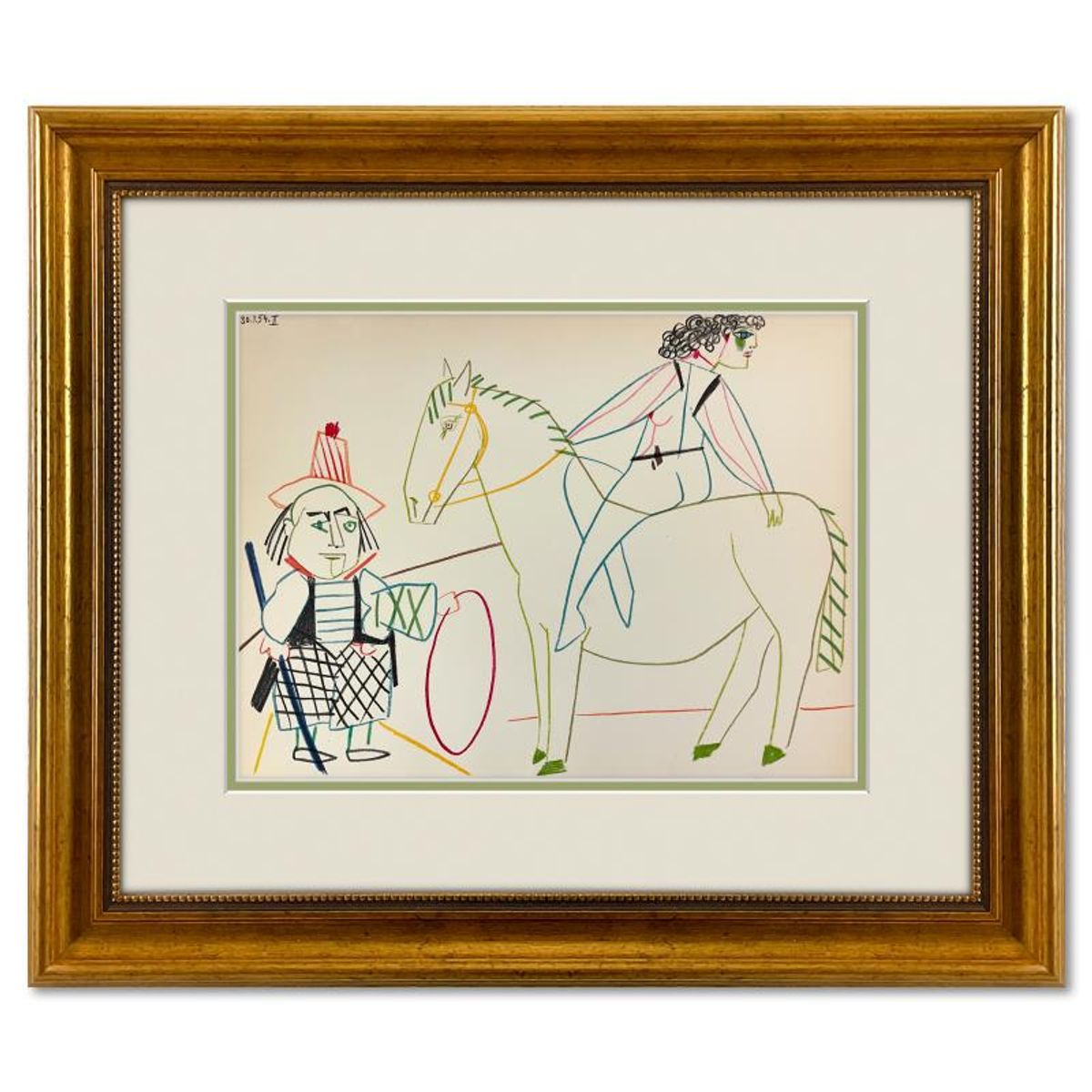 Pablo Picasso (1881-1973), "La Comedie Humaine 30.1.54-II" Framed Vintage Lithograph on Paper with Letter of Authenticity.