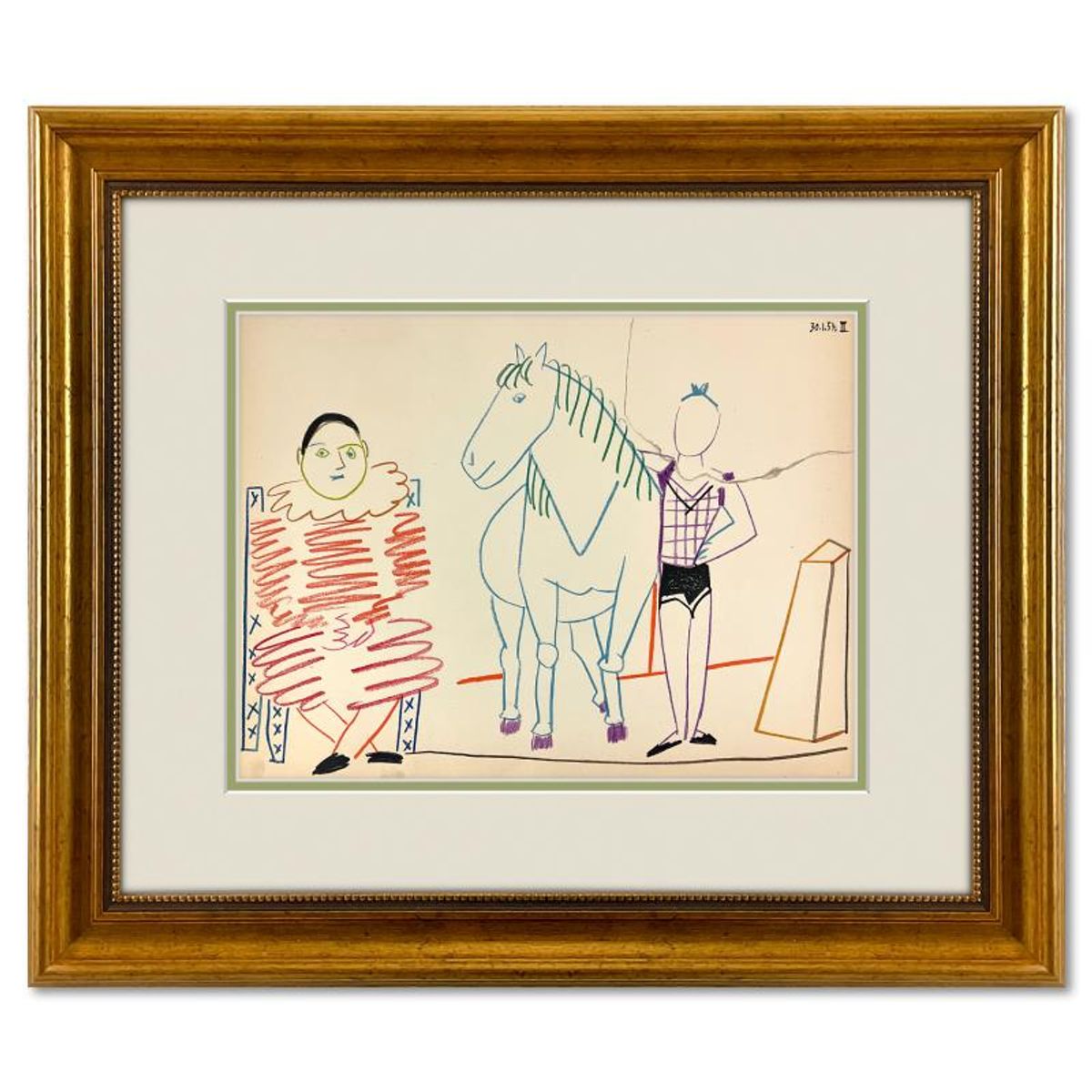 Pablo Picasso (1881-1973), "La Comedie Humaine 30.1.54-III" Framed Vintage Lithograph on Paper with Letter of Authenticity.