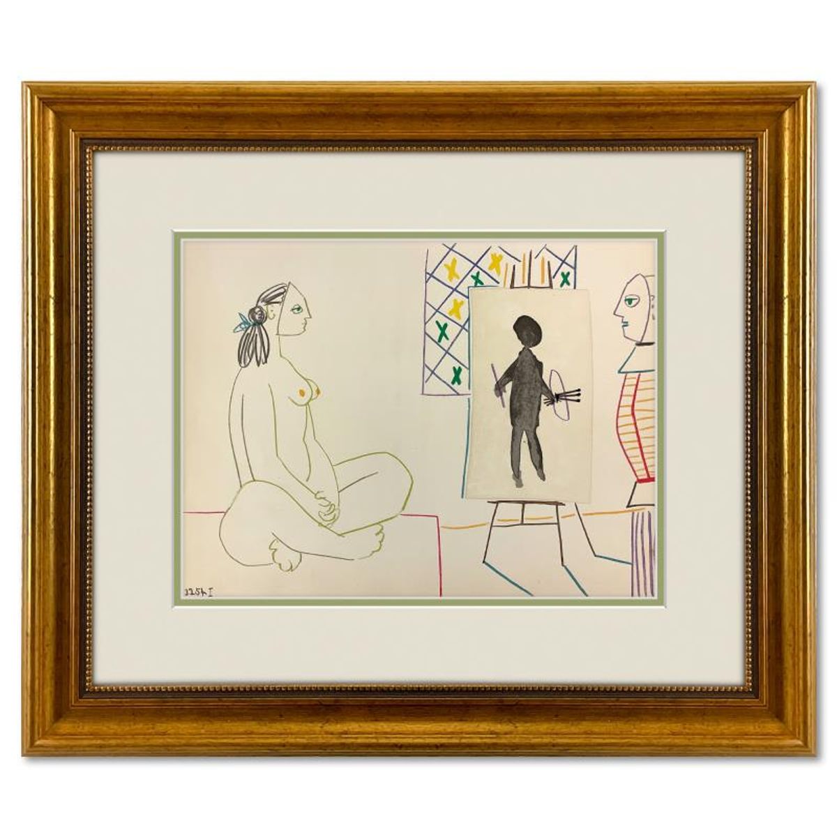 Pablo Picasso (1881-1973), "La Comedie Humaine 3.2.54-I" Framed Vintage Lithograph on Paper with Letter of Authenticity.