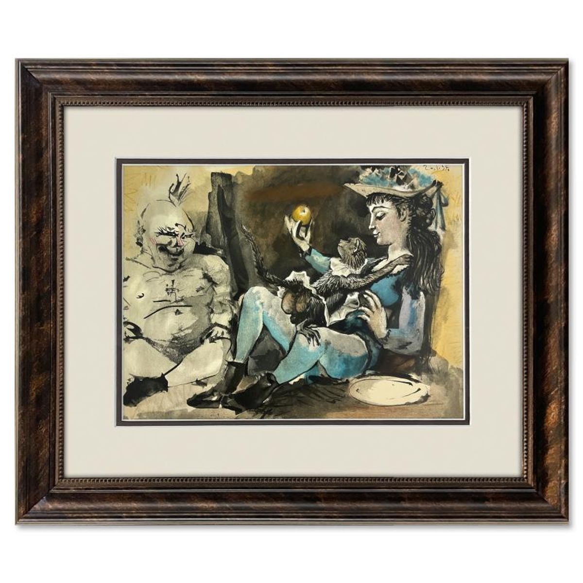Pablo Picasso (1881-1973), "La Comedie Humaine 26.1.54" Framed Vintage Lithograph on Paper with Letter of Authenticity.