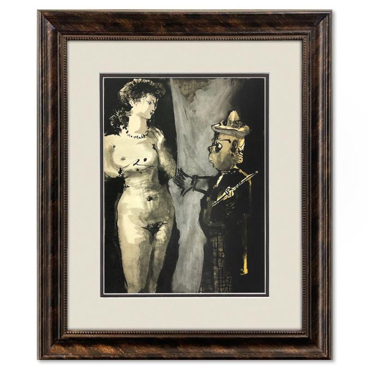 Pablo Picasso (1881-1973), "La Comedie Humaine 21.12.53" Framed Vintage Lithograph on Paper with Letter of Authenticity.