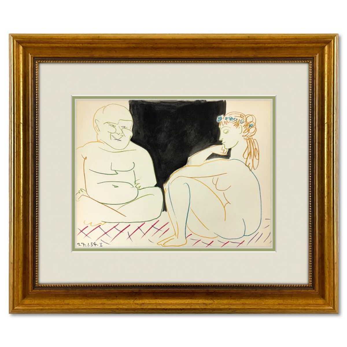 Pablo Picasso (1881-1973), "La Comedie Humaine 27.1.54-I" Framed Vintage Lithograph on Paper with Letter of Authenticity.
