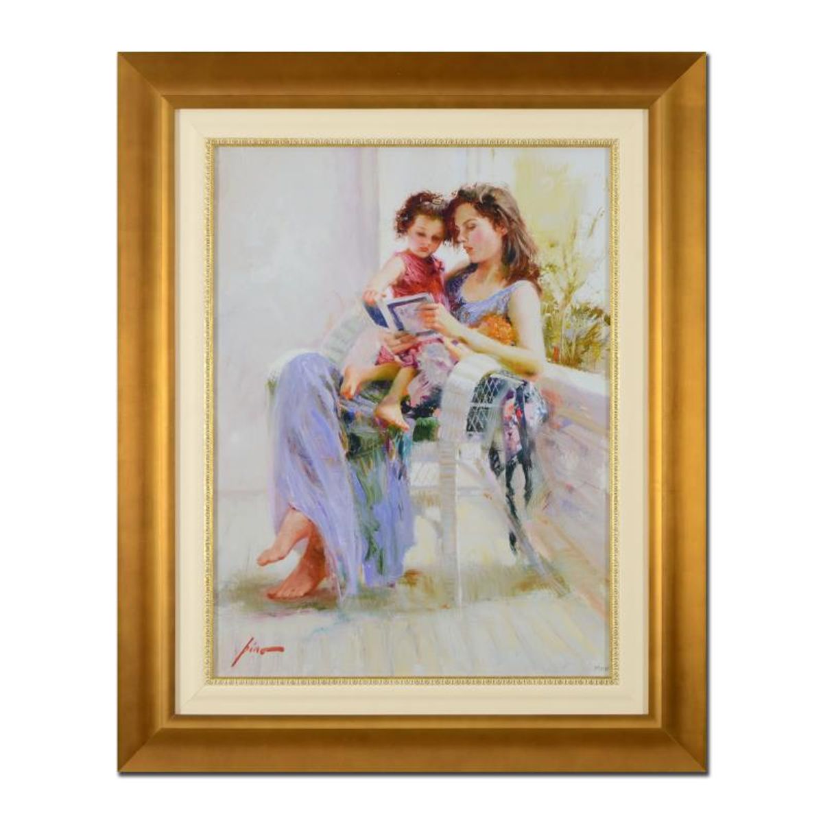 Pino (1939-2010), "Book of Poems" Framed Limited Edition Hand Embellished Giclee on Canvas. Numbered and Hand Signed with Certificate of Authenticity.