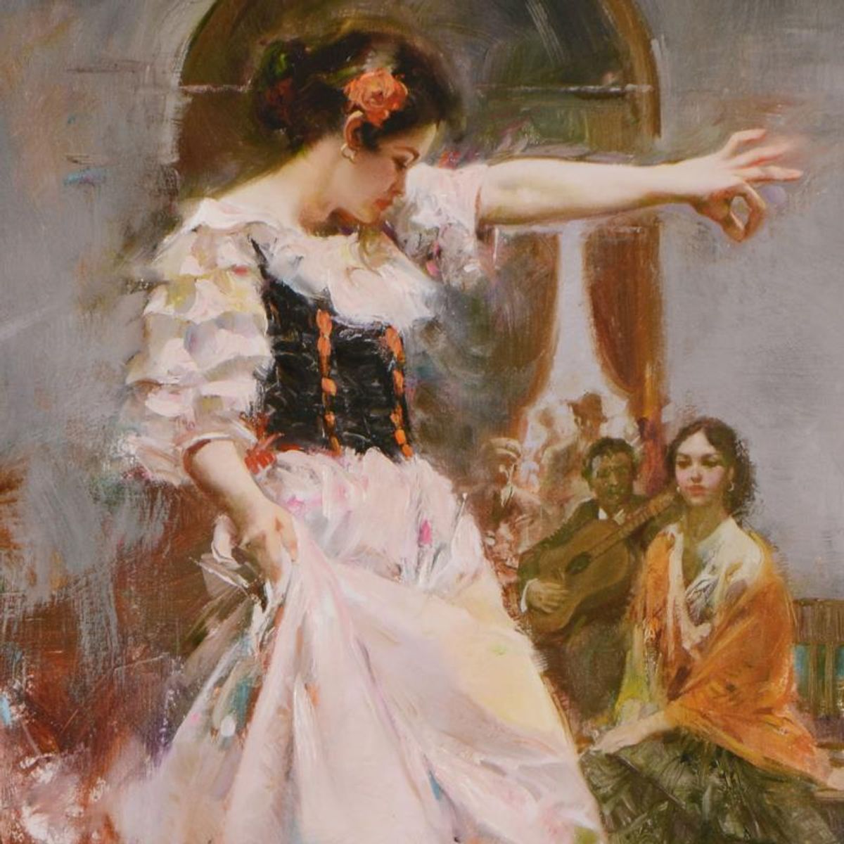 Pino (1939-2010), "Midnight Tango" Framed Limited Edition Hand Embellished Giclee on Canvas. Numbered and Hand Signed with Certificate of Authenticity.