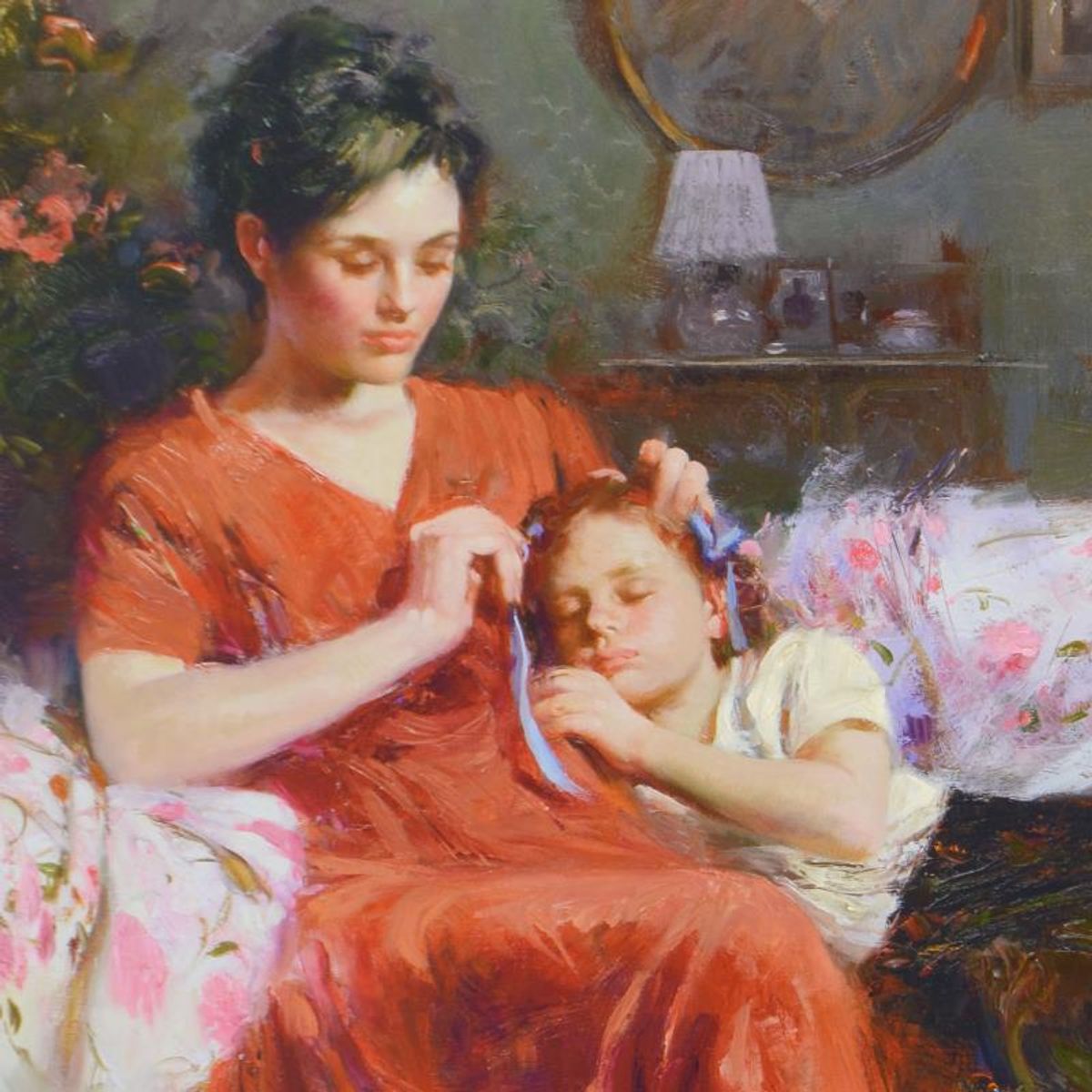 Pino (1939-2010), "Sweet Love" Limited Edition Hand Embellished Giclee on Canvas. Numbered and Hand Signed with Certificate of Authenticity.