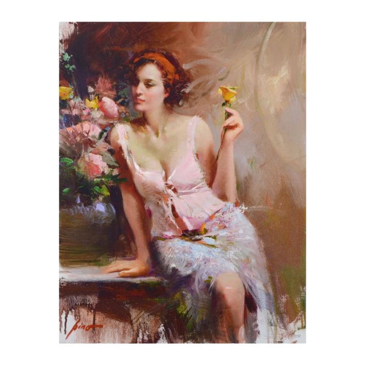 Pino (1939-2010), "Sweet Scent" Limited Edition Hand Embellished Giclee on Canvas. Numbered and Hand Signed with Certificate of Authenticity.